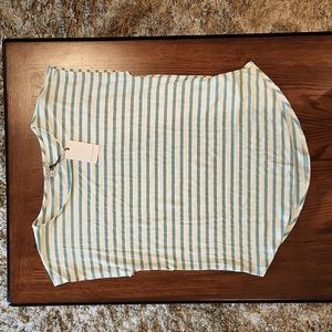 Women's Green Envelope top, Size XL, Light Green an Cream Color Stripes